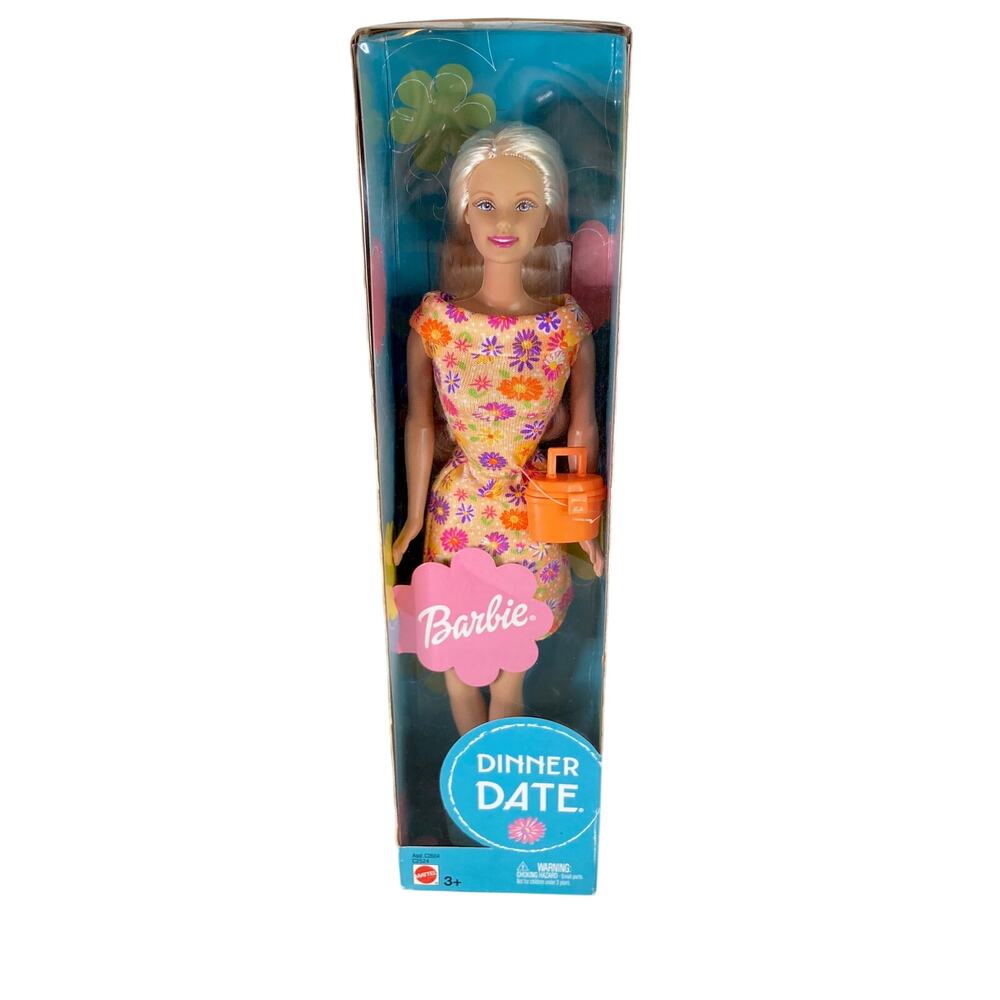 Y2K Mattel 12" Dinner Date Barbie #C2524 (2002) NRFB Orange Floral Casual Dress